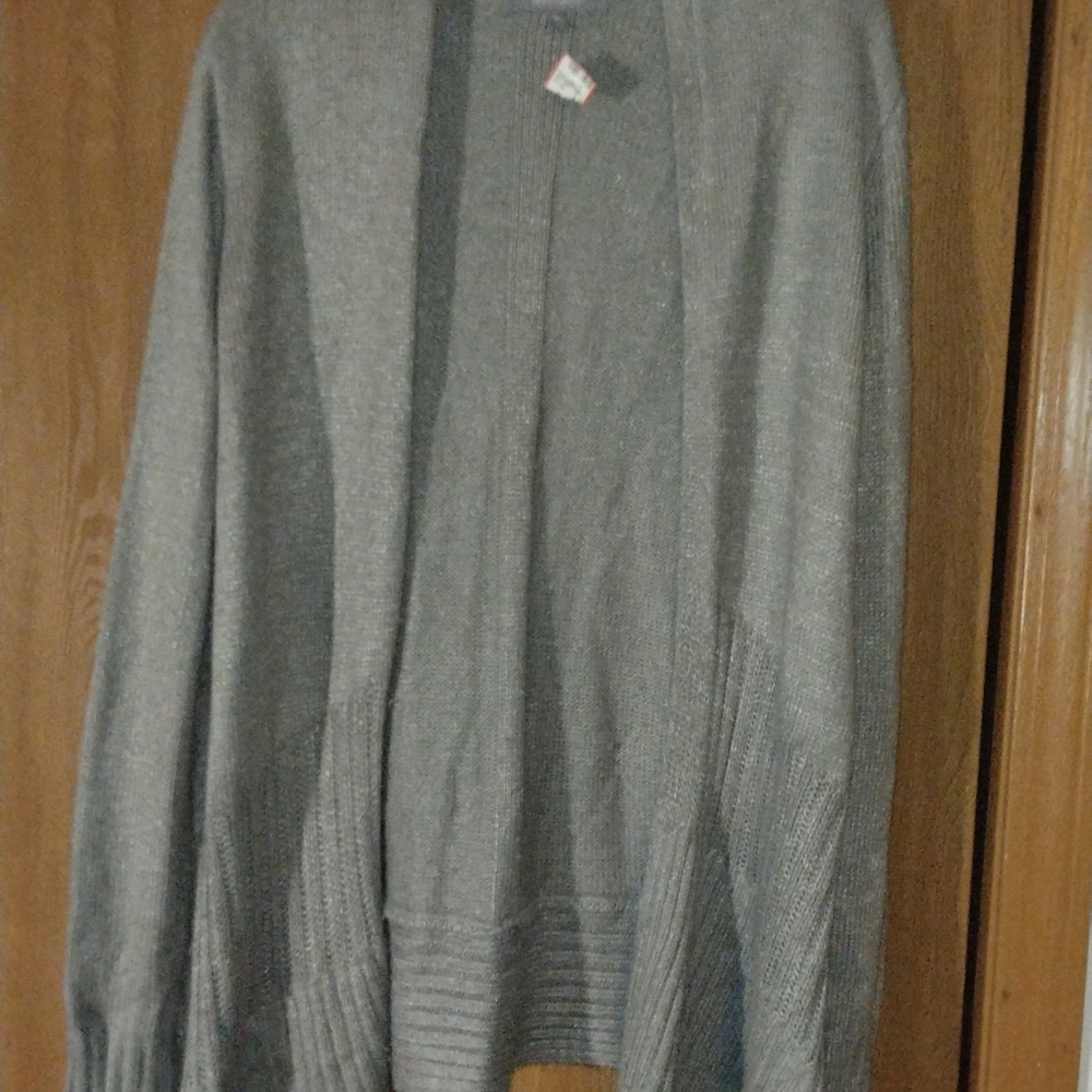 Daisy Fuentes Gray Ribbed Knit Open Front Cardigan Sweater Long Sleeve Size M